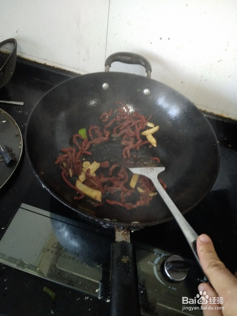 鸭肠炒青椒土豆片