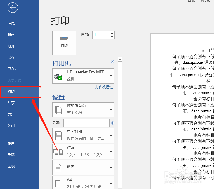 Word如何在打印时设置双面打印