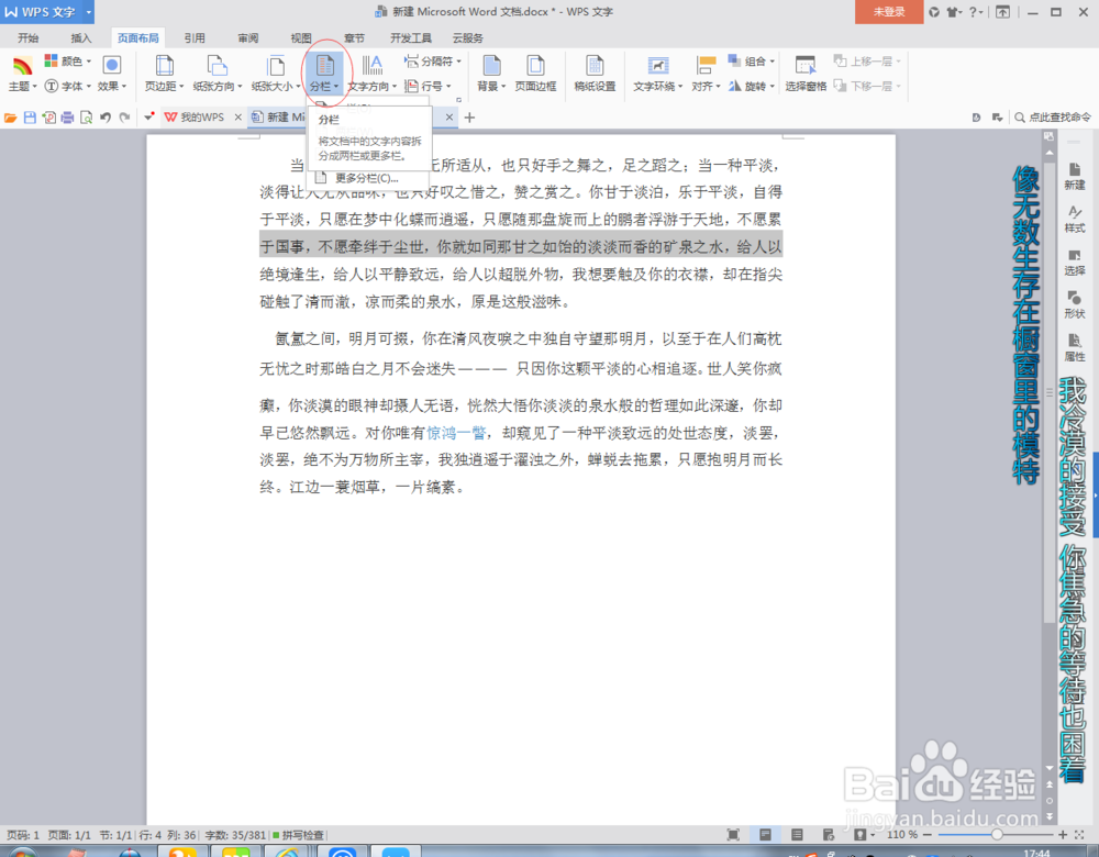 WPS文字如何分成两栏