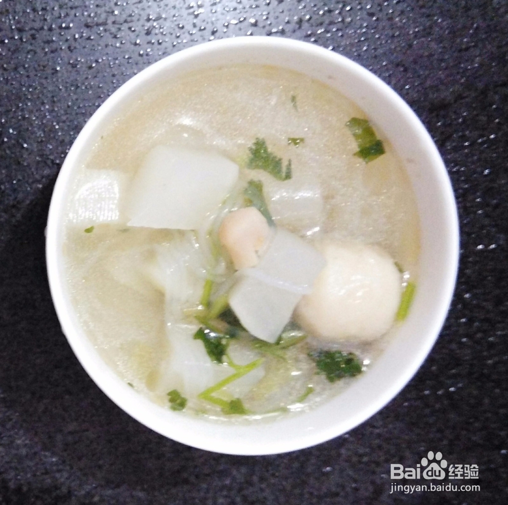 白萝卜干贝鱼丸粉丝汤做法