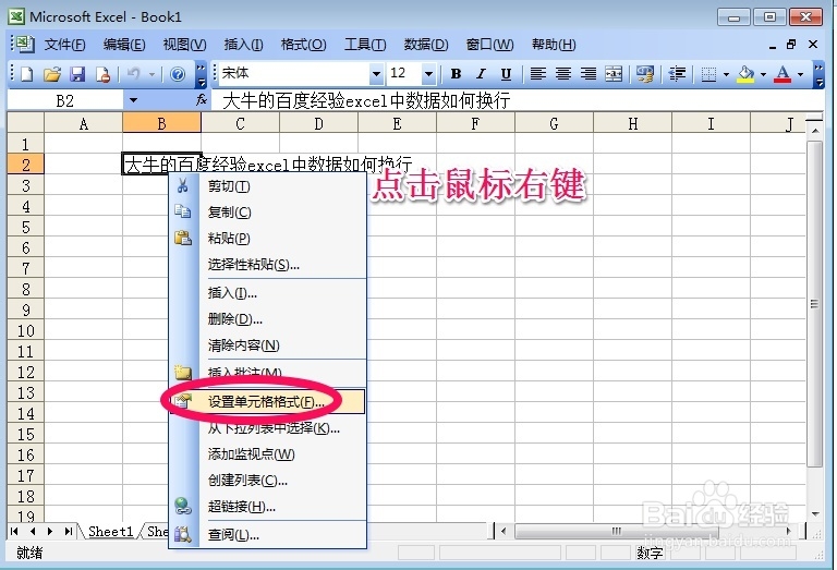 excel中单元格数据换行的方法