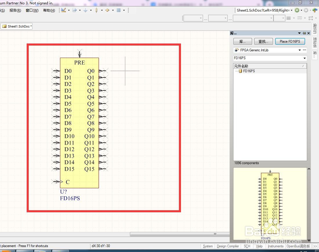 如何在AD中放置置位分立16位D型触发器？