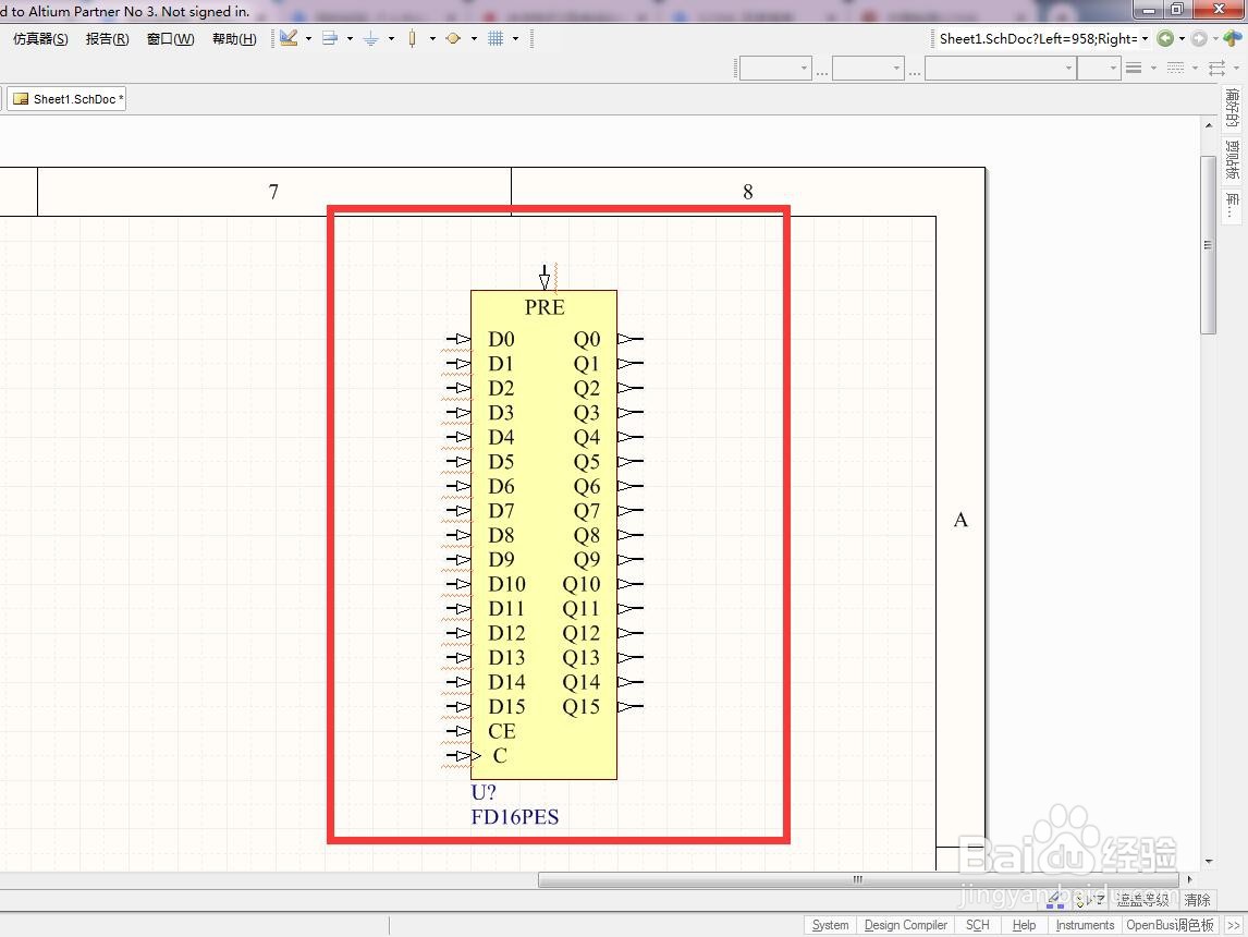 如何在AD中放置置位使能分立16位D型触发器？