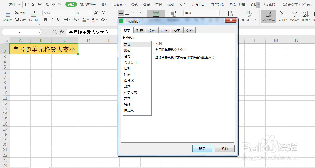如何设置字号随单元格变大变小
