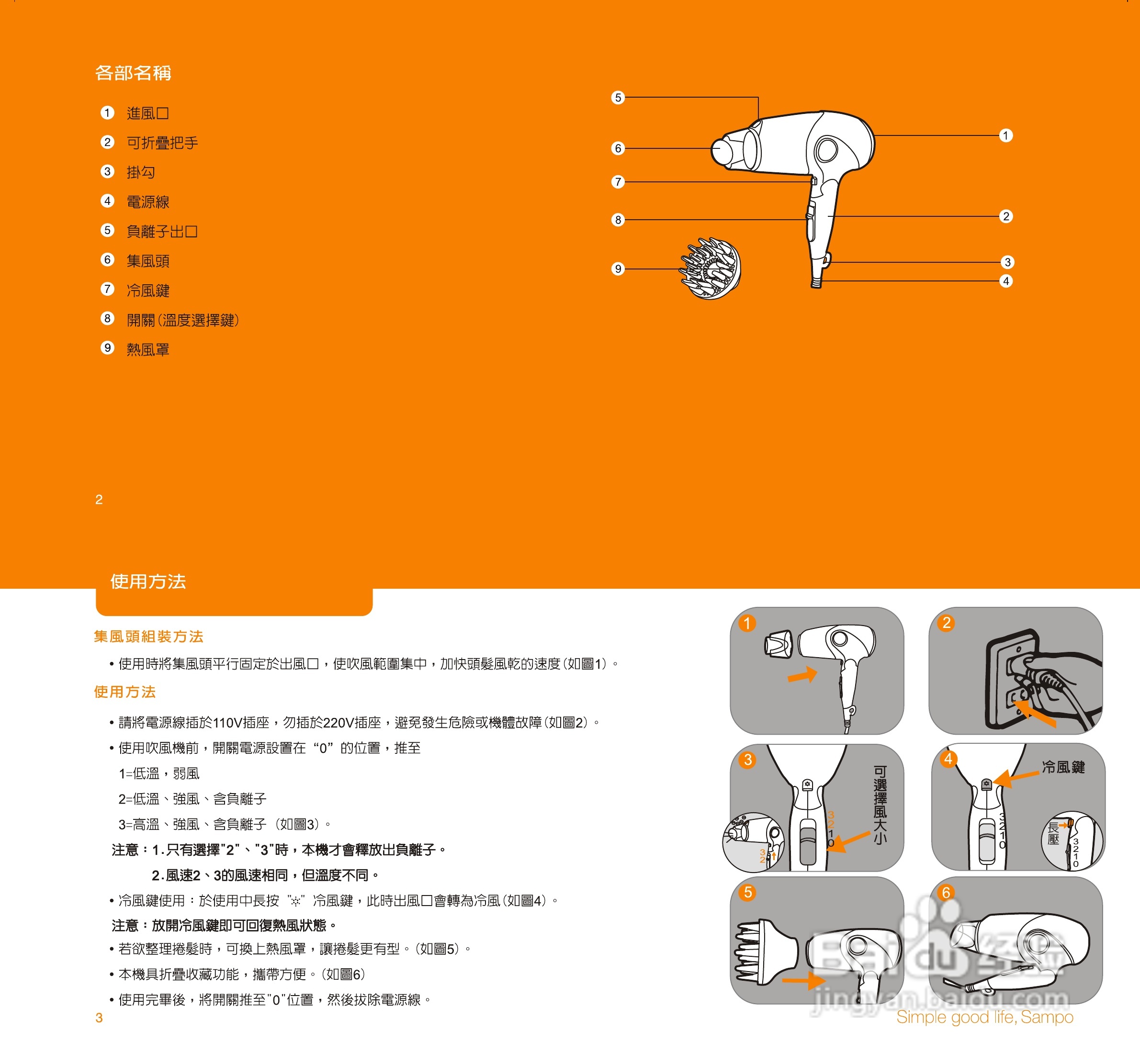 声宝ED-L11121NL型吹风机说明书