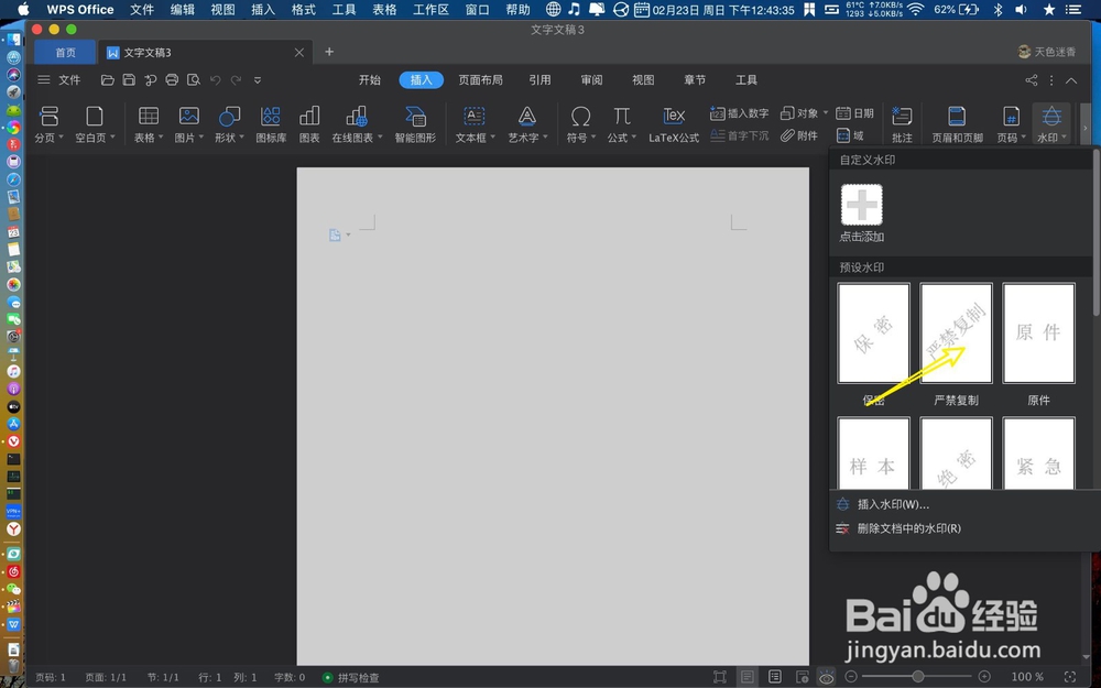 Mac WPS怎么插入水印