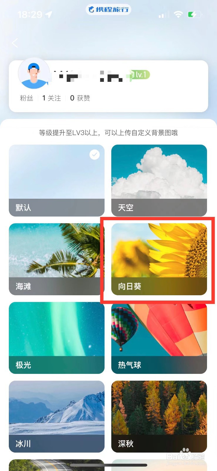 携程旅行如何更换个人主页皮肤