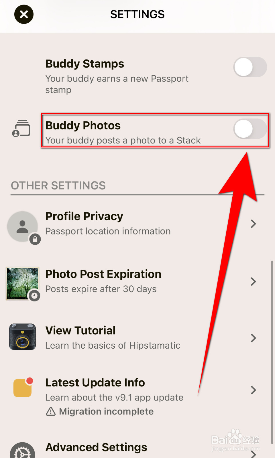 Hipstamatic如何停用Buddy Photos