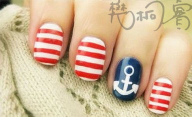海军风美甲DIY教程