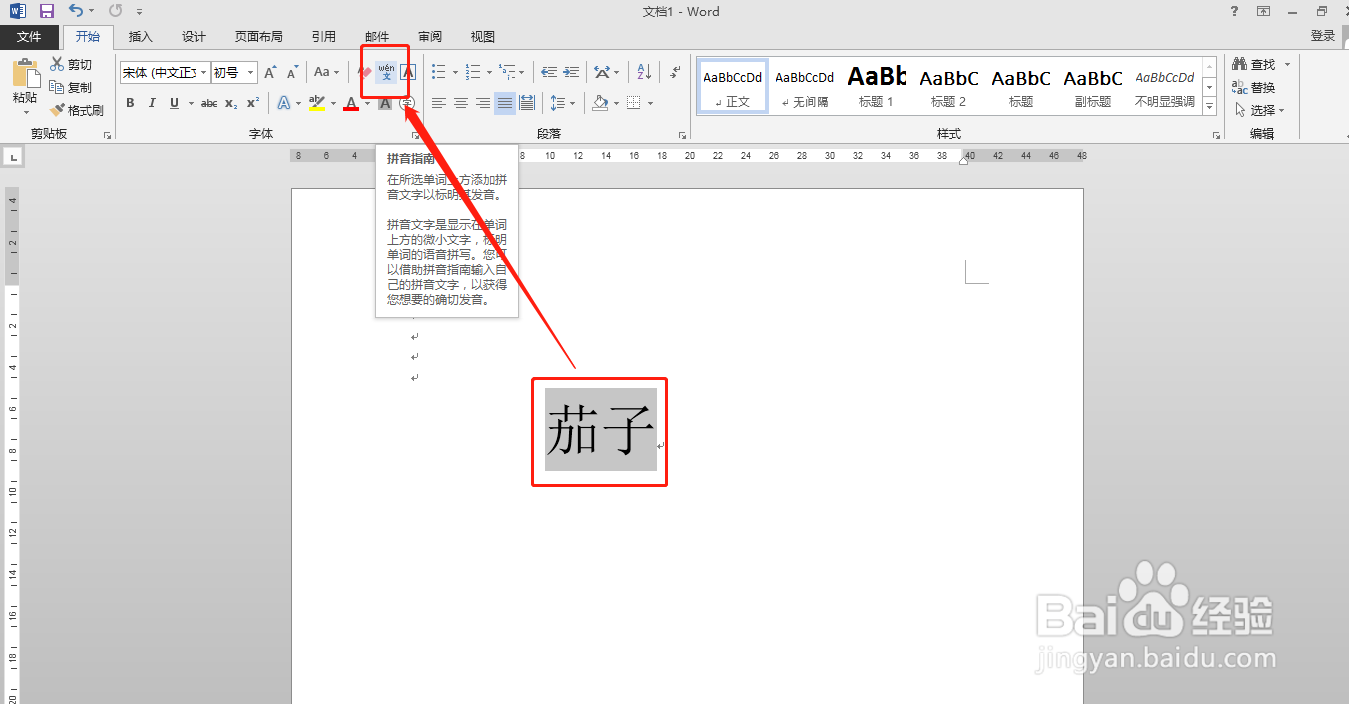 如何用word软件给“茄子”两字添加拼音
