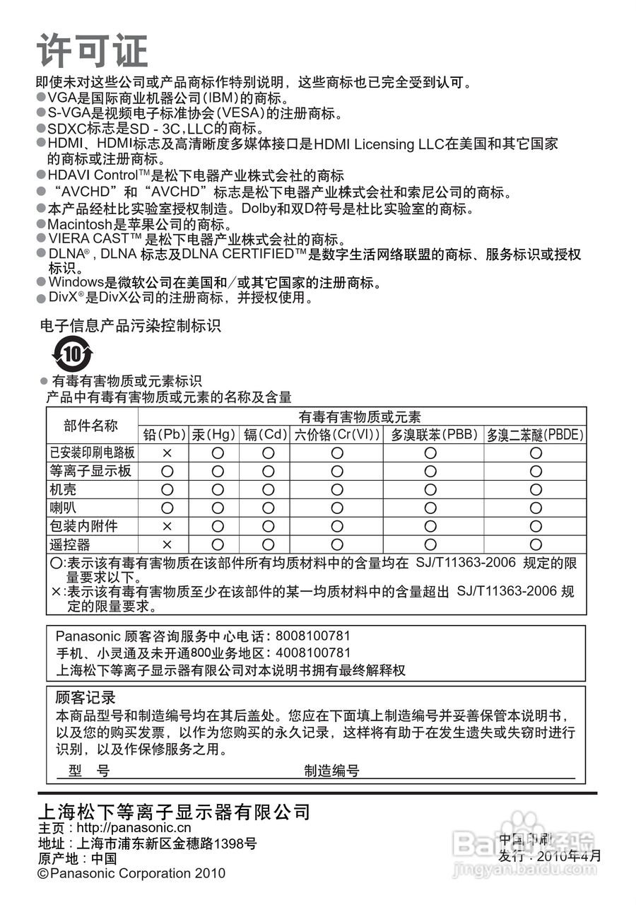 松下TH-P50G20C液晶彩电使用说明书:[8]