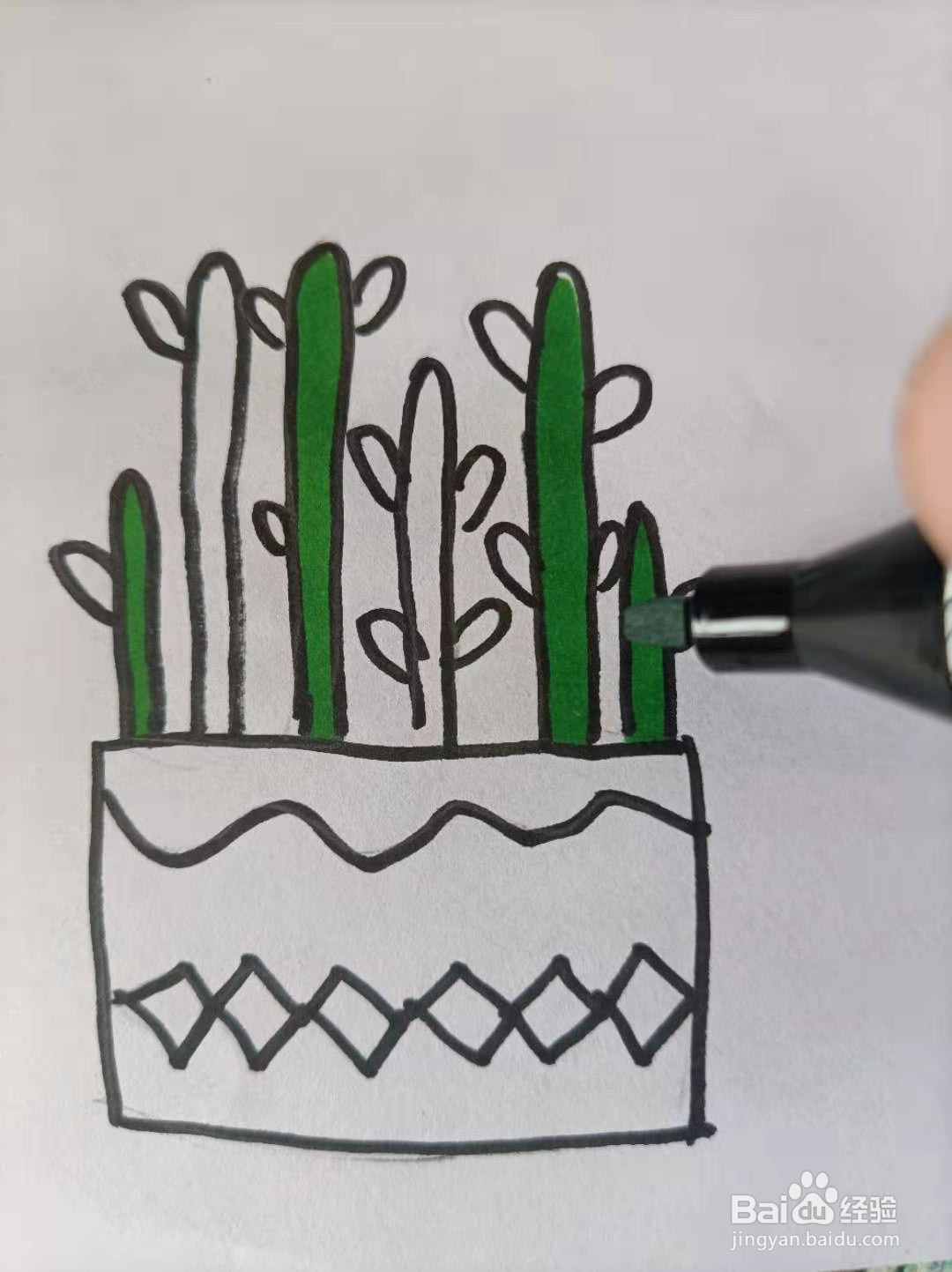 简单画绿色植物小盆栽？