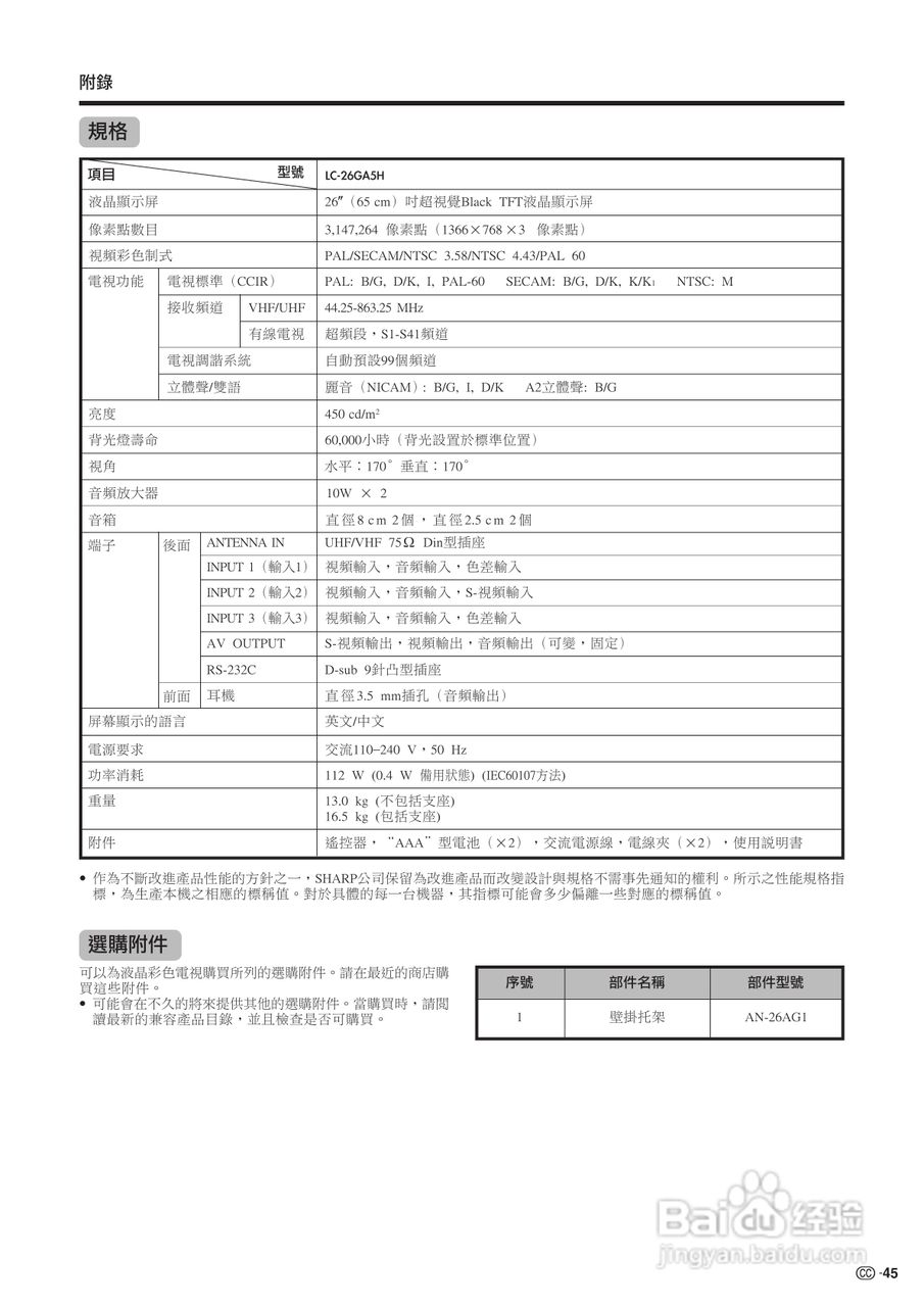 声宝LC-26GA5H型液晶电视机说明书:[5]