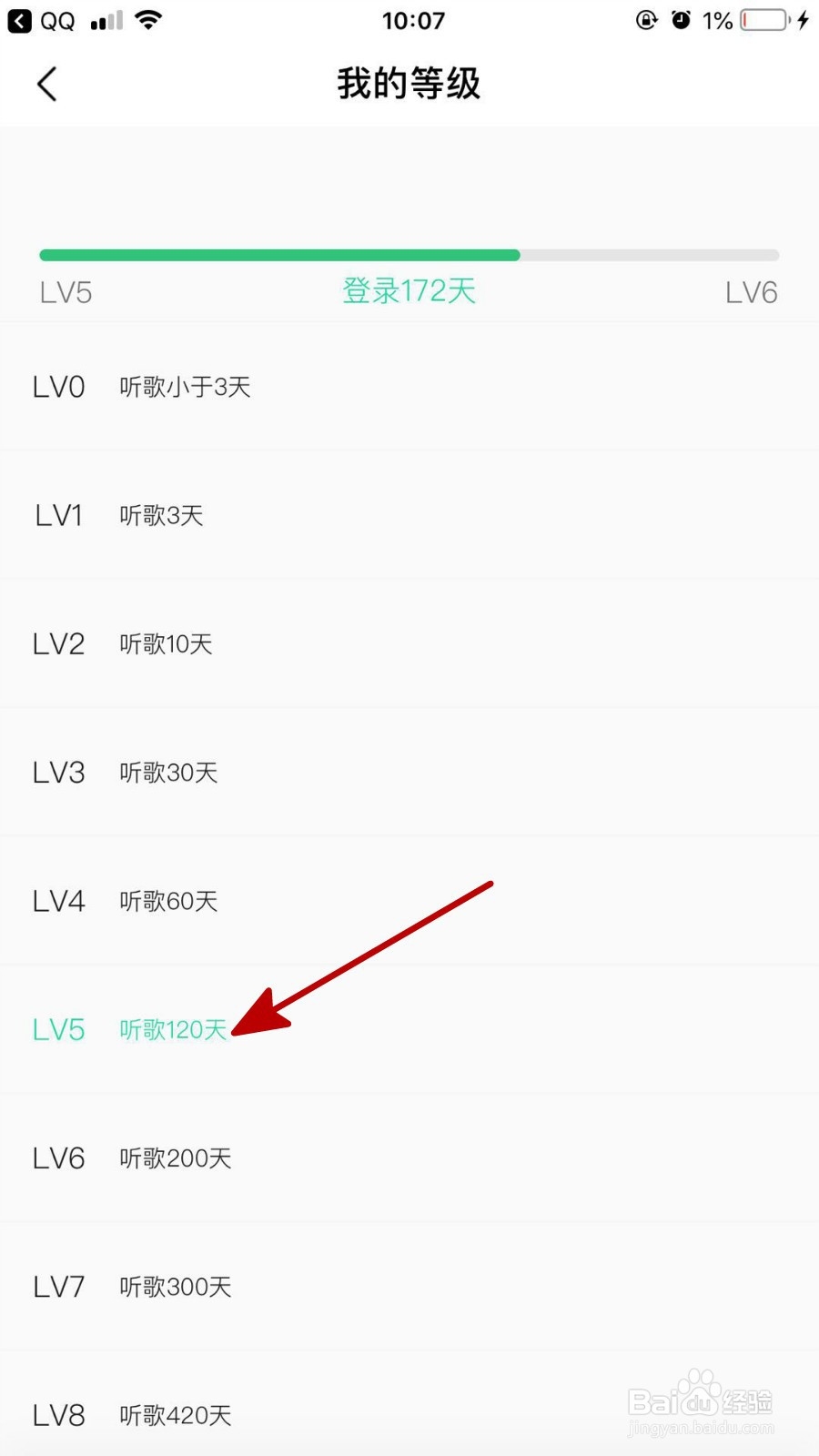 QQ音乐中我们如何查看自己的账号听歌等级