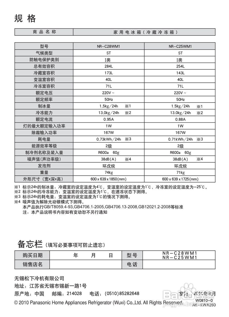 松下NR-C28WM1冰箱使用说明书:[3]