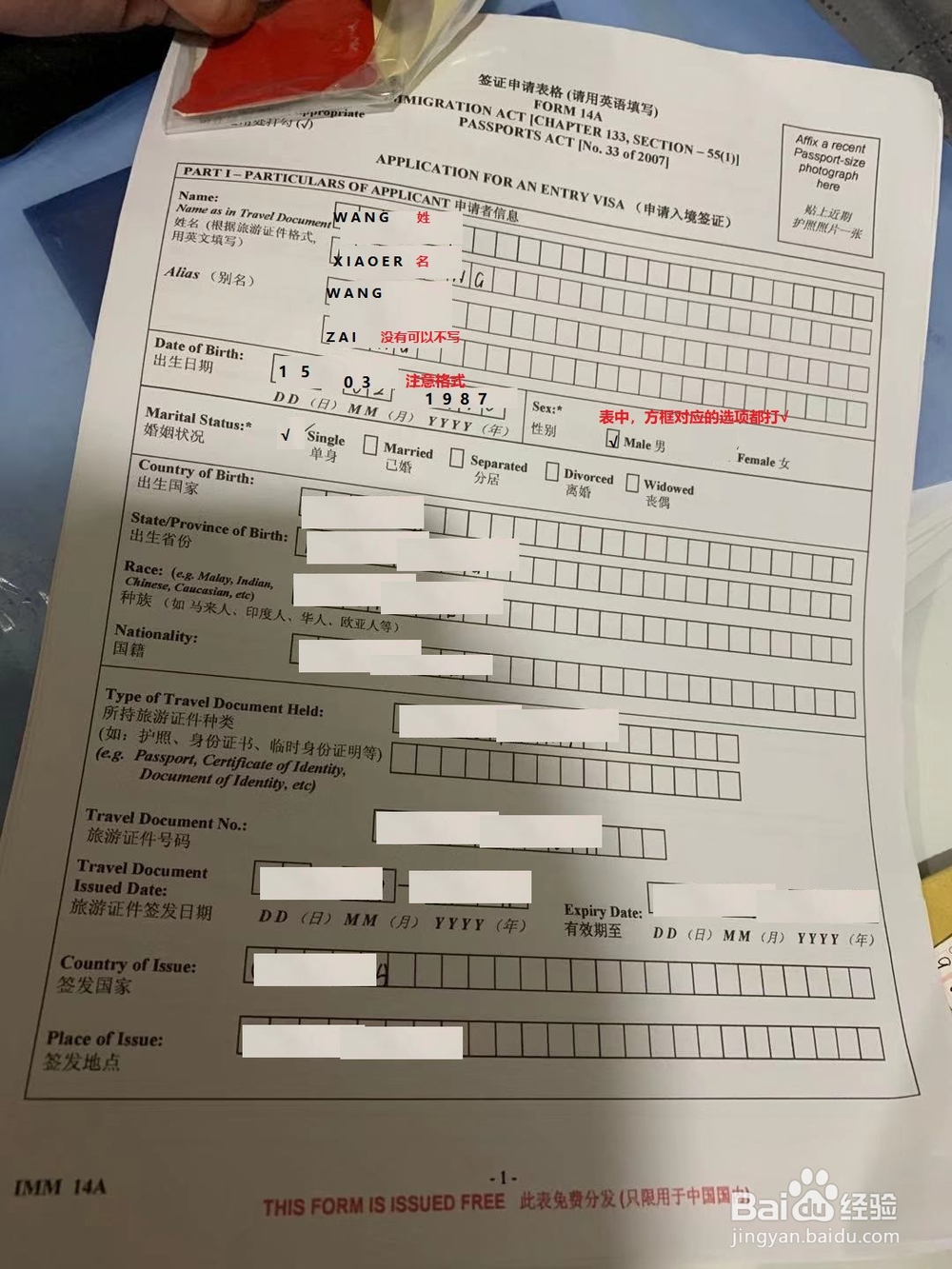 签证申请表格是怎么填写的 用英文填写