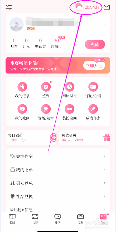 红袖读书怎么开始进入夜间模式