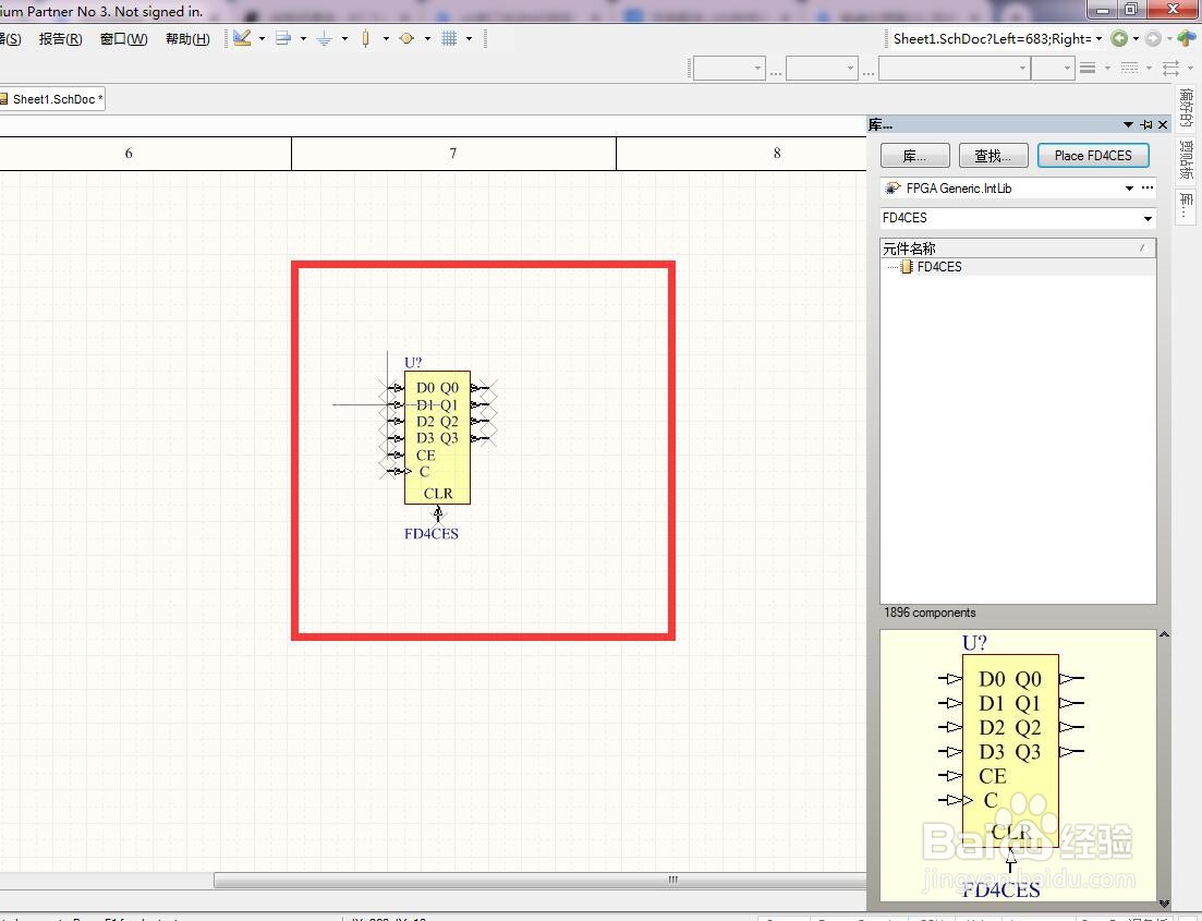如何在AD中放置4位异步清除使能分立D型触发器？