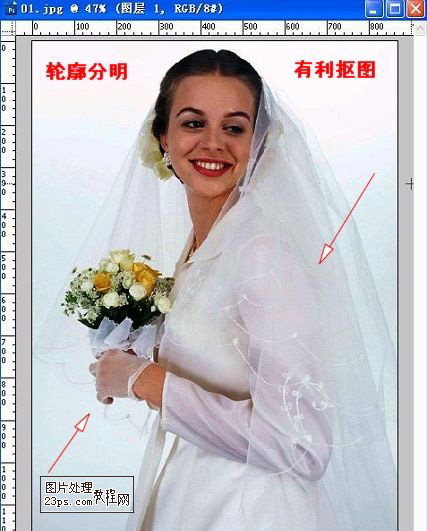 Photoshop在白背景中抠出白色婚纱