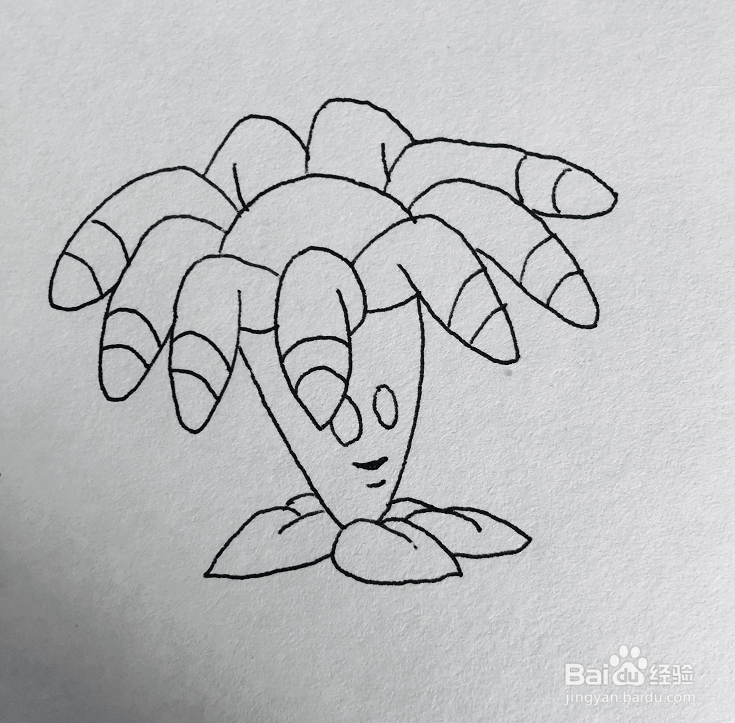 植物大战僵尸系列之回旋镖射手的简笔画画法