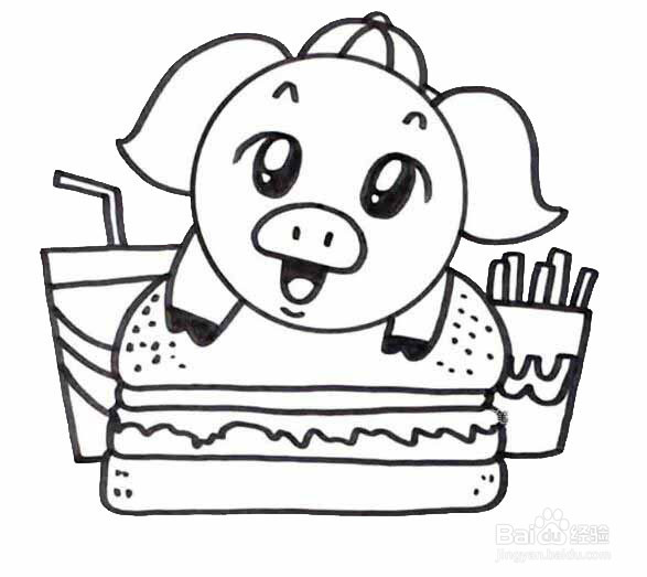 猪吃饭简笔画图片
