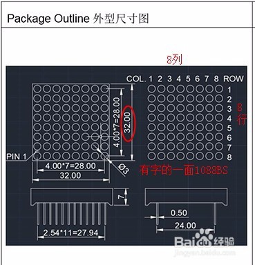 1088BS共阳点阵模块的识别和管脚定义