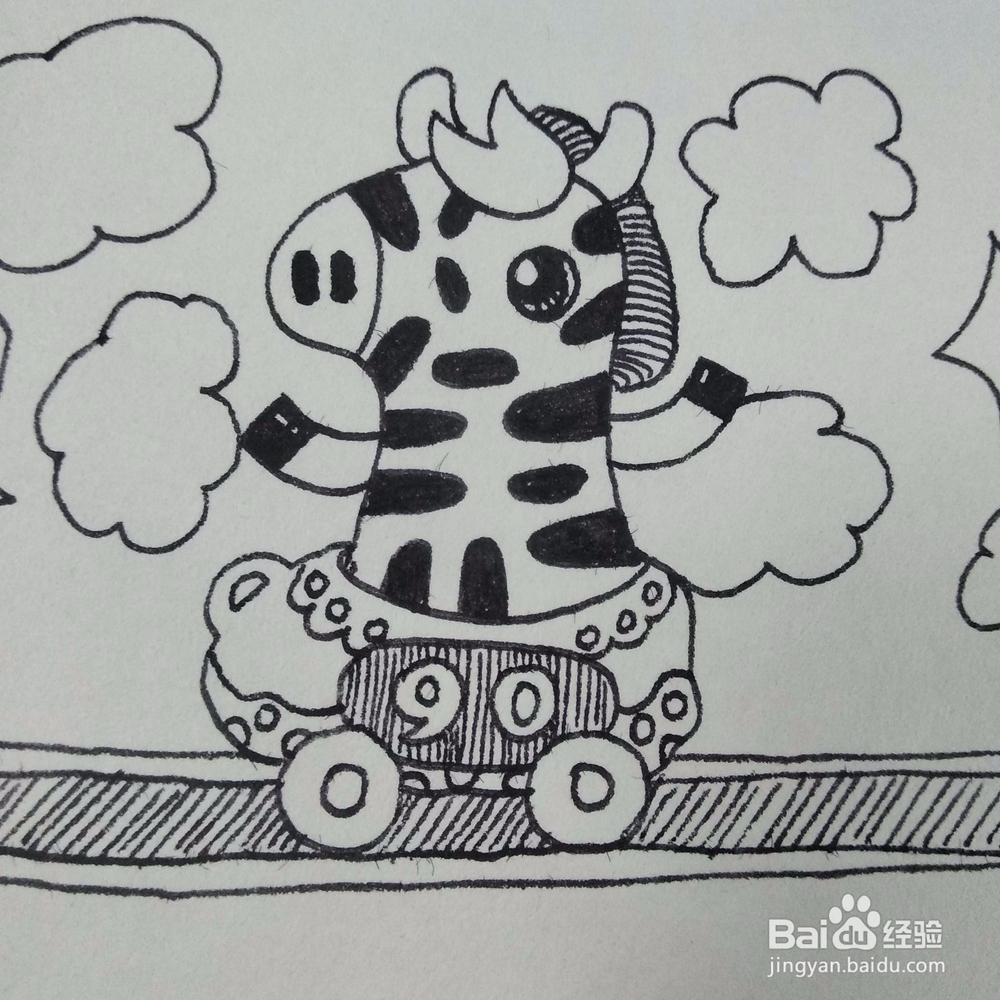 如何画开车的斑马卡通儿童简笔画