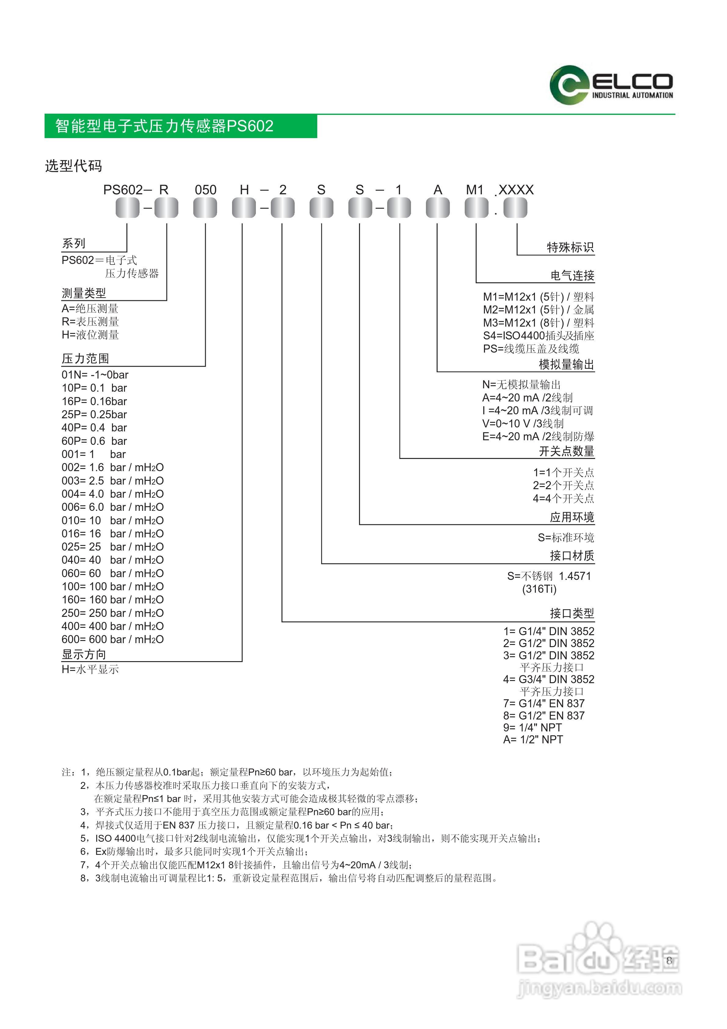 宜科PS602系列智能型电子式压力传感器说明书