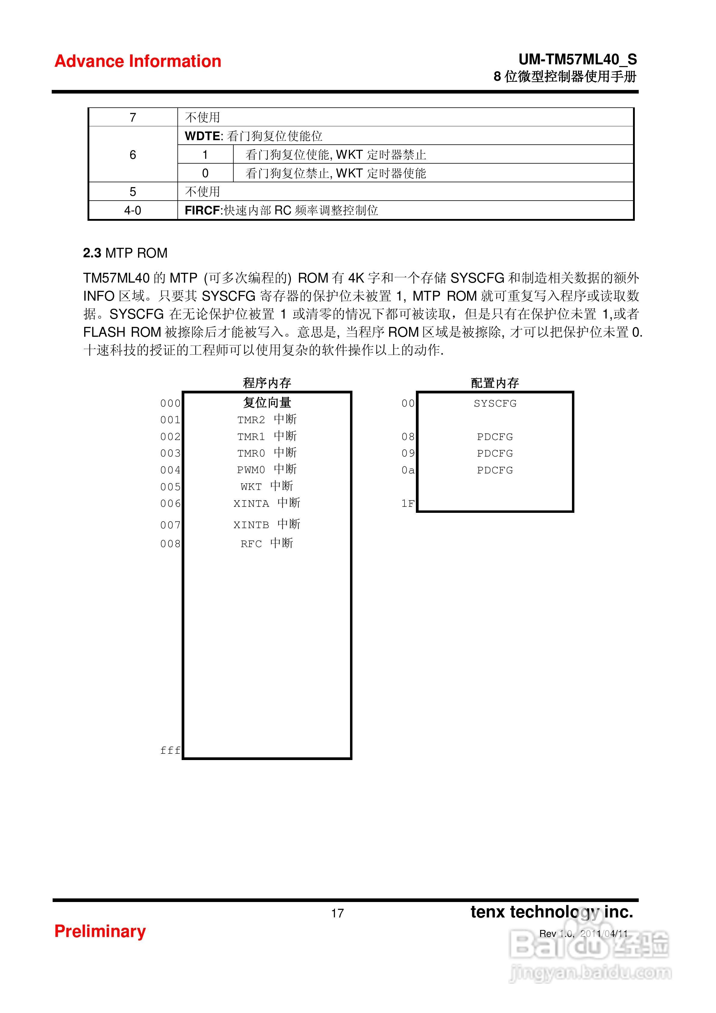 Preliminary TM57ML40 8位微型控制器使用手册:[2]