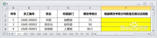 EXCEL运用IF根据绩效考核分判断是否通过试用期