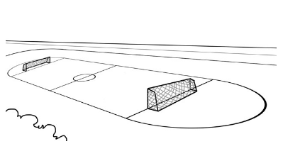 第二步,先画出足球场地的两个球门,注意近处的大一些,远处的小一点