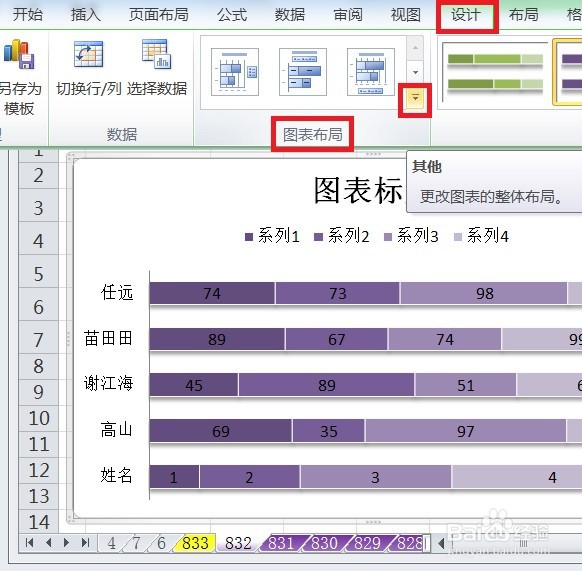 EXCEL百分比堆积条形图的图表布局显示布局8效果