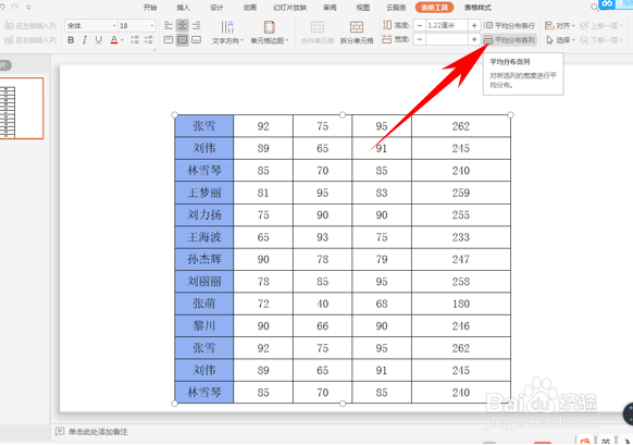 ppt如何将表格设置成等高等宽的表格?