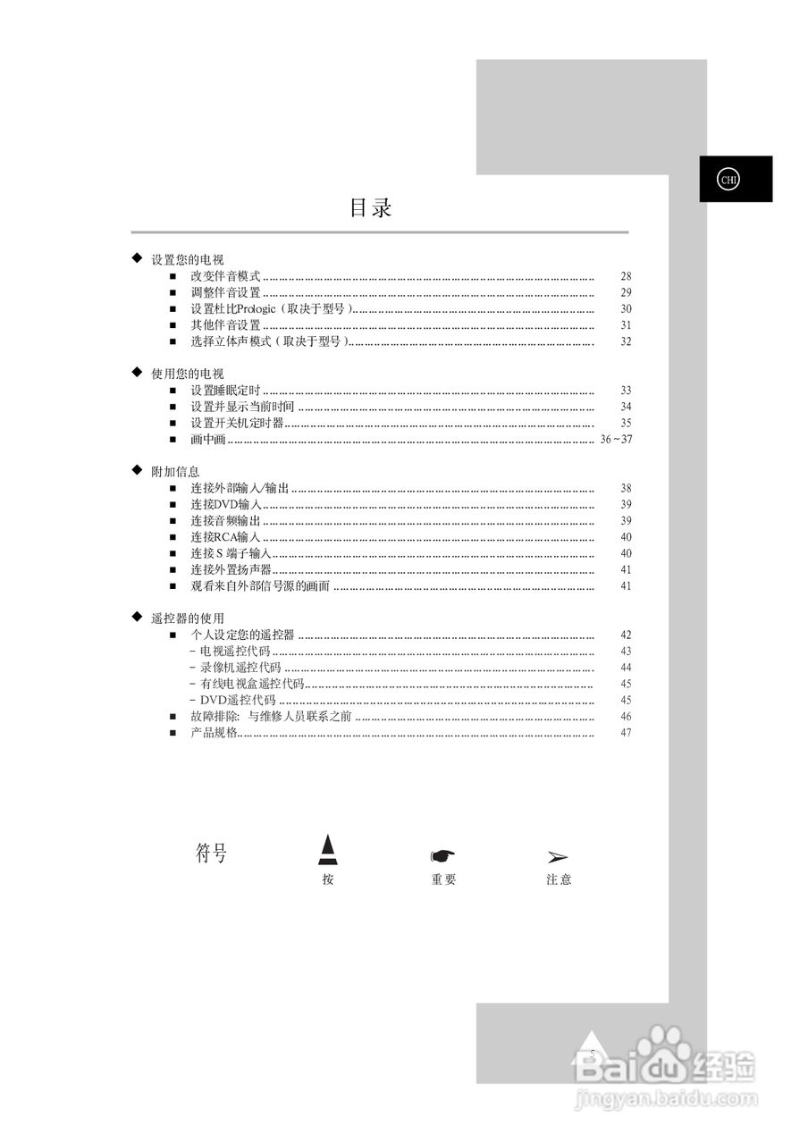 三星SP42W5背投影彩色电视机使用说明书:[1]