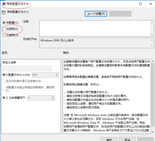 Windows 10如何限制配置文件大小