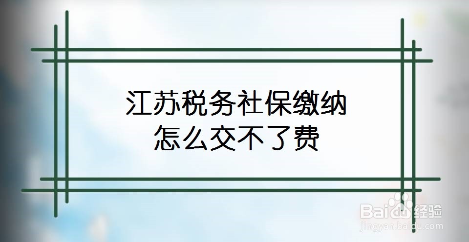 江苏税务社保缴纳怎么交不了费