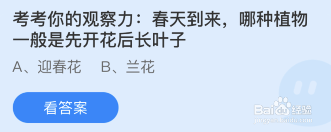 蚂蚁庄园：哪种植物一般是先开花后长叶子