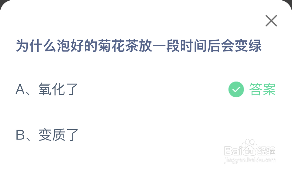 蚂蚁庄园2024年6月29泡好菊花茶一段时间会变绿