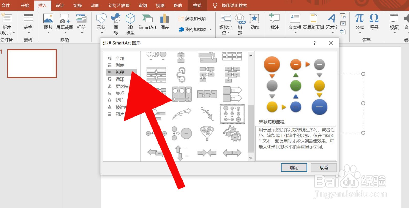 PowerPoint中如何插入环状蛇形流程