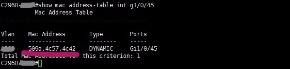 思科交换机端口号、终端IP地址和MAC地址的互查