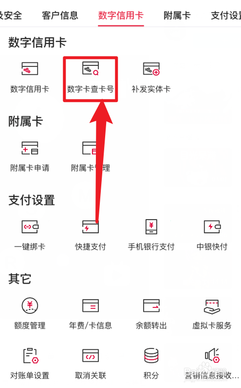 中国银行APP信用卡数字卡查卡号在哪里