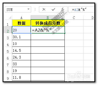 怎样把excel工作表的数据后面批量加上百分号？