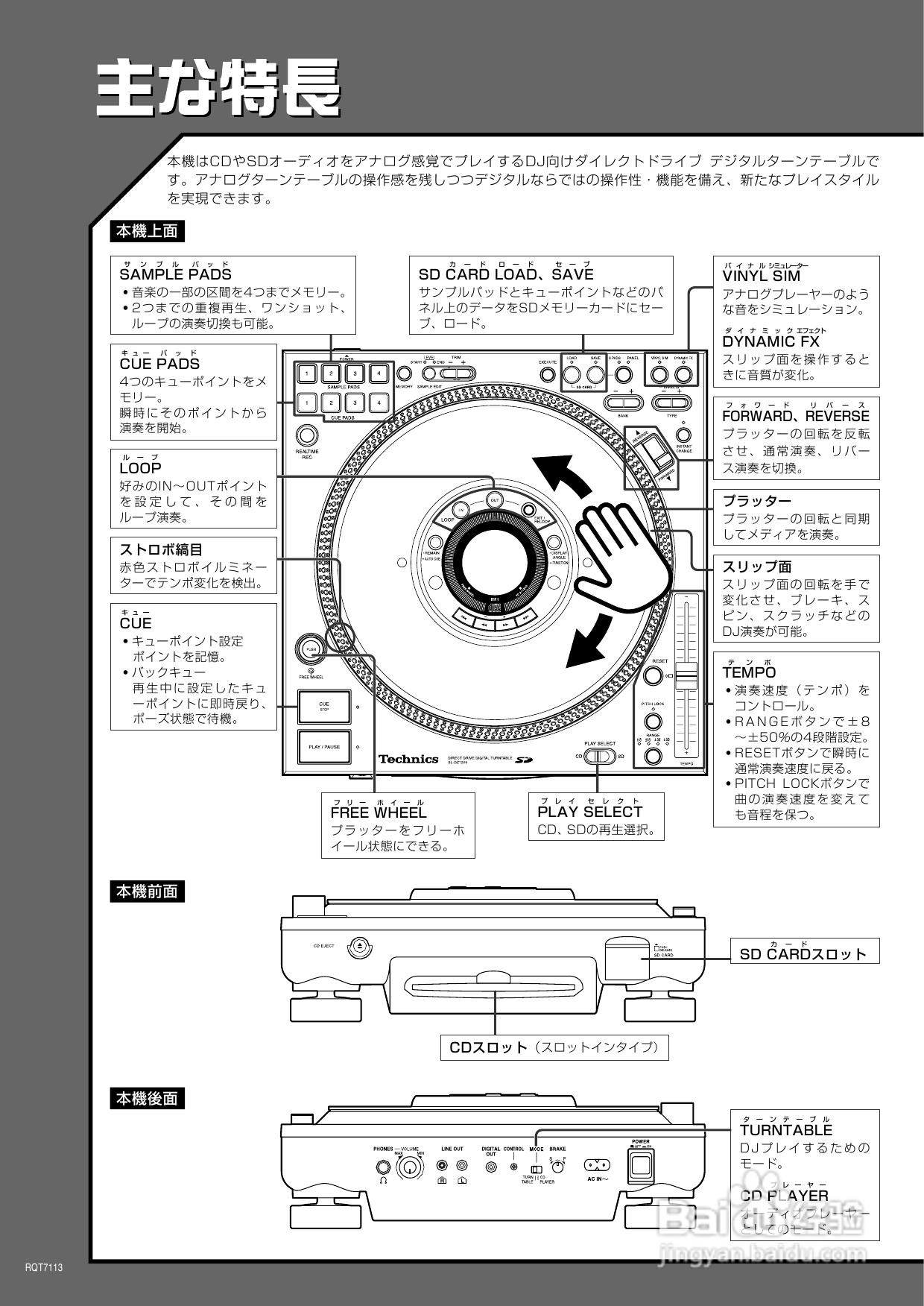 Technics SL-DZ1200 DJ CD播放机説明书:[1]