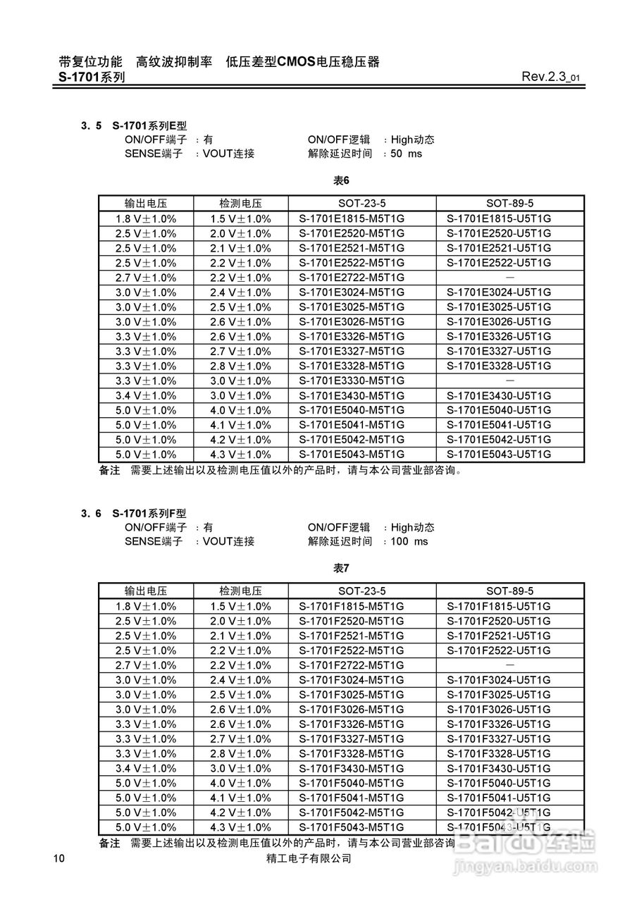 精工电子S-1701系列CMOS电压稳压器说明书:[1]
