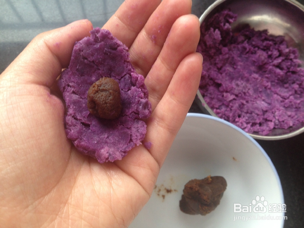 紫薯豆沙月饼---电饼铛版