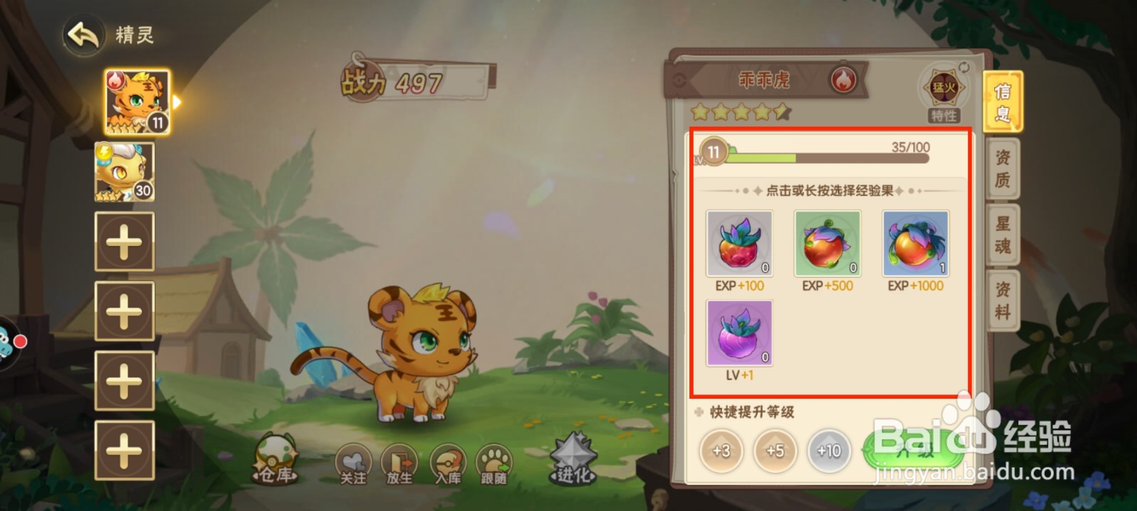 西普大陆乖乖虎怎么进行等级提升?