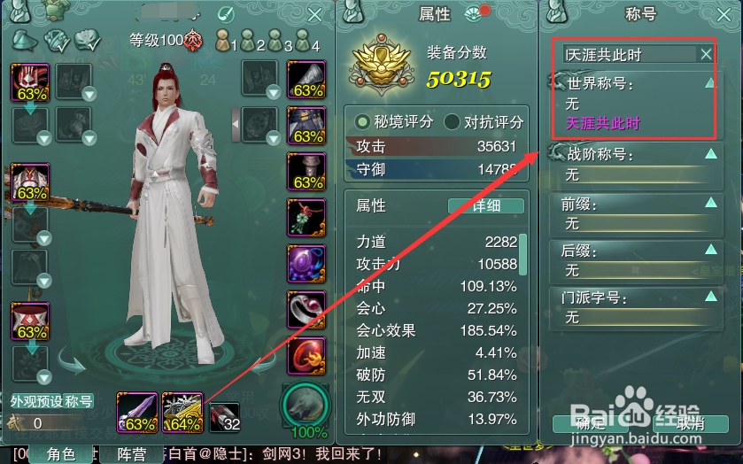 剑网3怎么装备世界称号天涯共此时