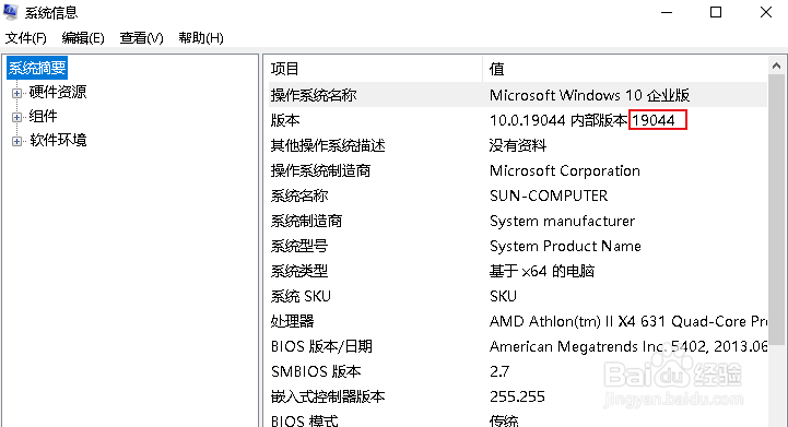 Win 10在系统信息中查找 Windows 内部版本号
