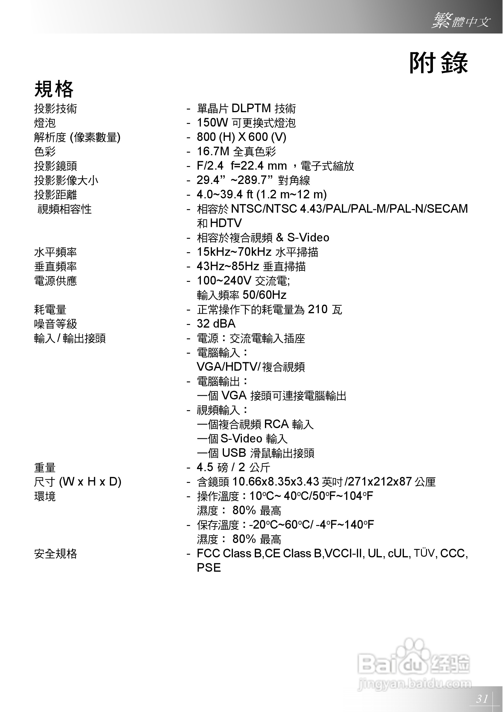 Optoma奥图码 EP731投影机说明书:[4]