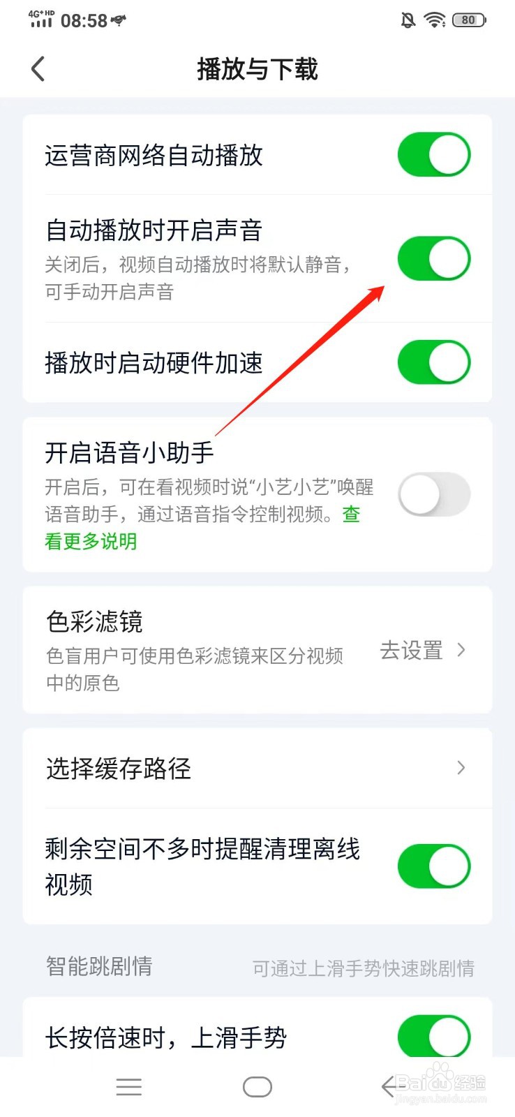 爱奇艺怎么设置自动播放时开启声音